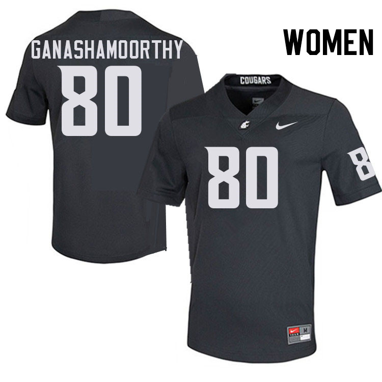 Women #80 Branden Ganashamoorthy Washington State Cougars College Football Jerseys Stitched-Charcoal